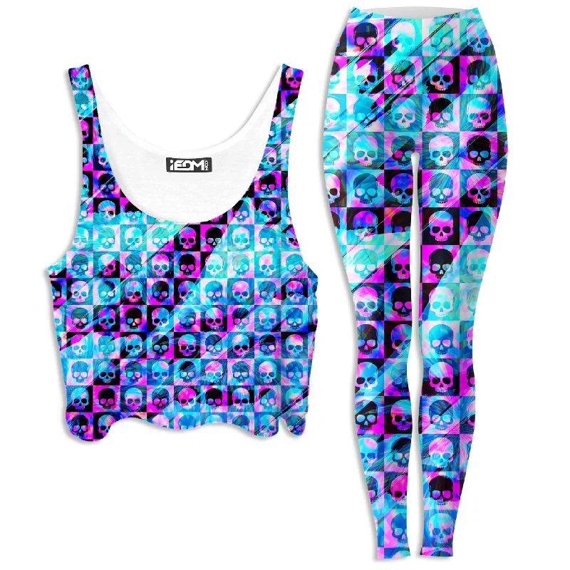 Skull Fam Blue Crop Top and Leggings Combo Elegant Classic Vintage