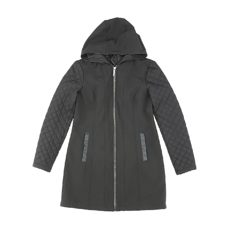 Black Solid Coat Zip Front Button Front Snap Front