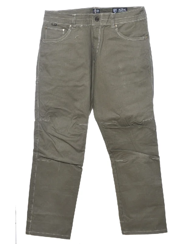Olive Green Contrast Stitch Trousers - W34 L30 Trousers Lace Delicate