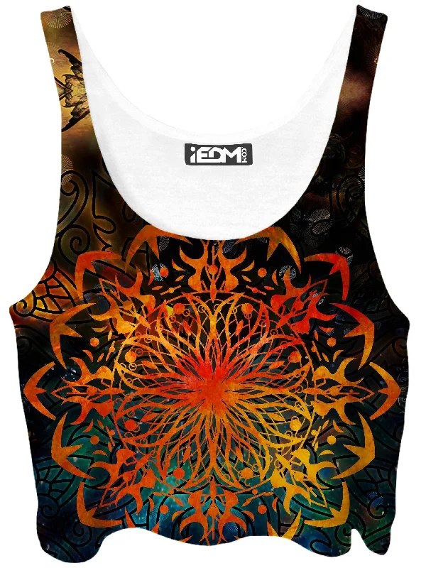 Fire Ornament Crop Top Front Pockets Side Pockets Patch Pockets