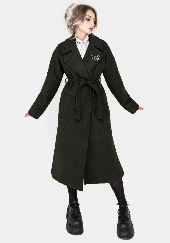Meltdown Oversized Coat with Brooch - Green Appliqued Beaded Sequined