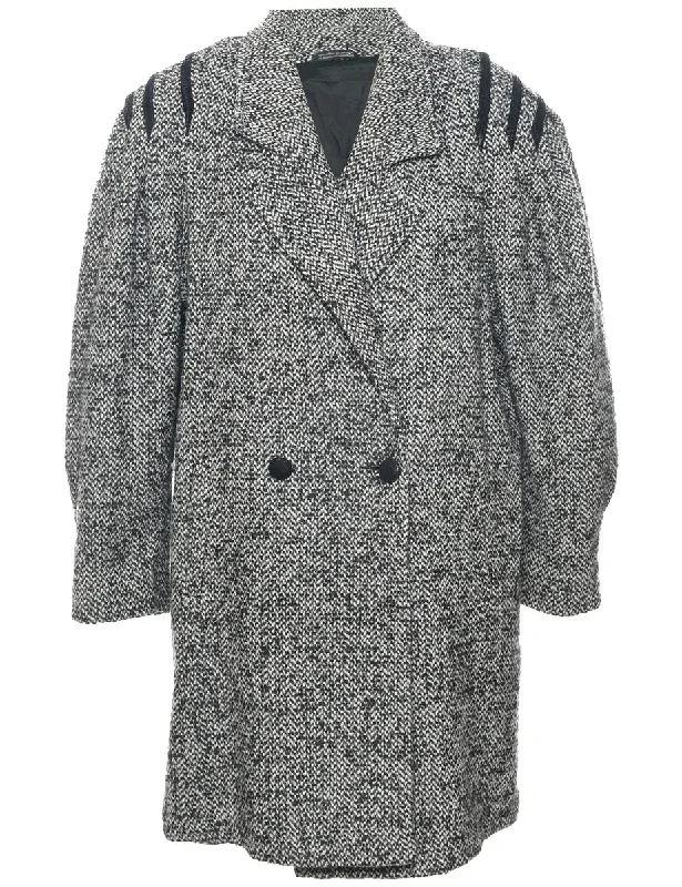 Double Breasted Wool Coat - L Asymmetrical Diagonal princess