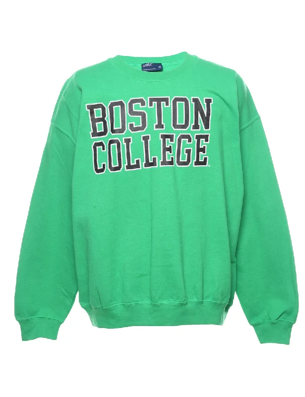 Green Boston College Printed Sweatshirt - XL Hoodie with Crew Neck Simple Timeless