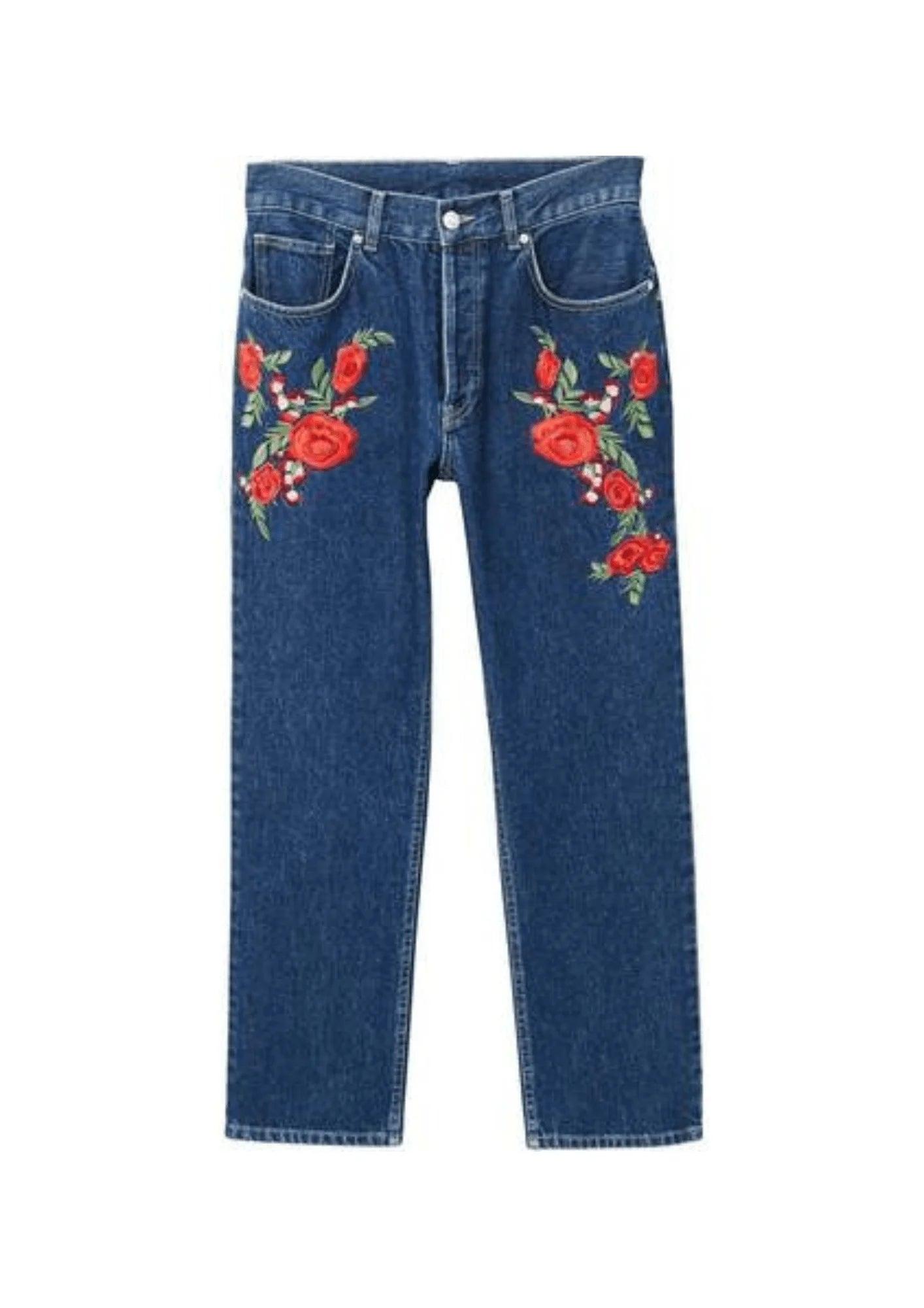 FLORAL EMBROIDERED DENIM TROUSERS Trousers Office Stylish