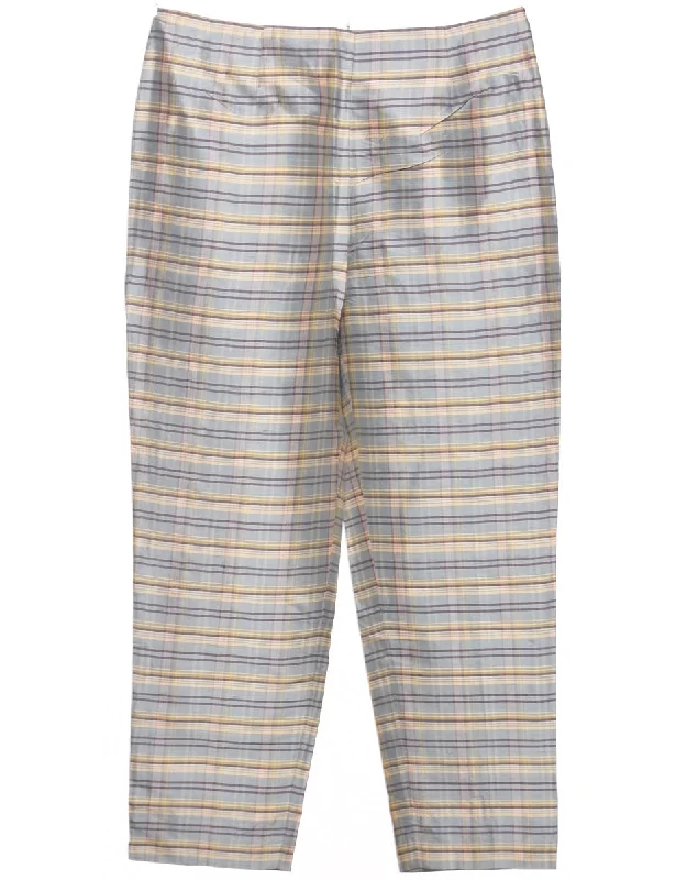 Silk Checked Trousers - W33 L28 Trousers Custom Made