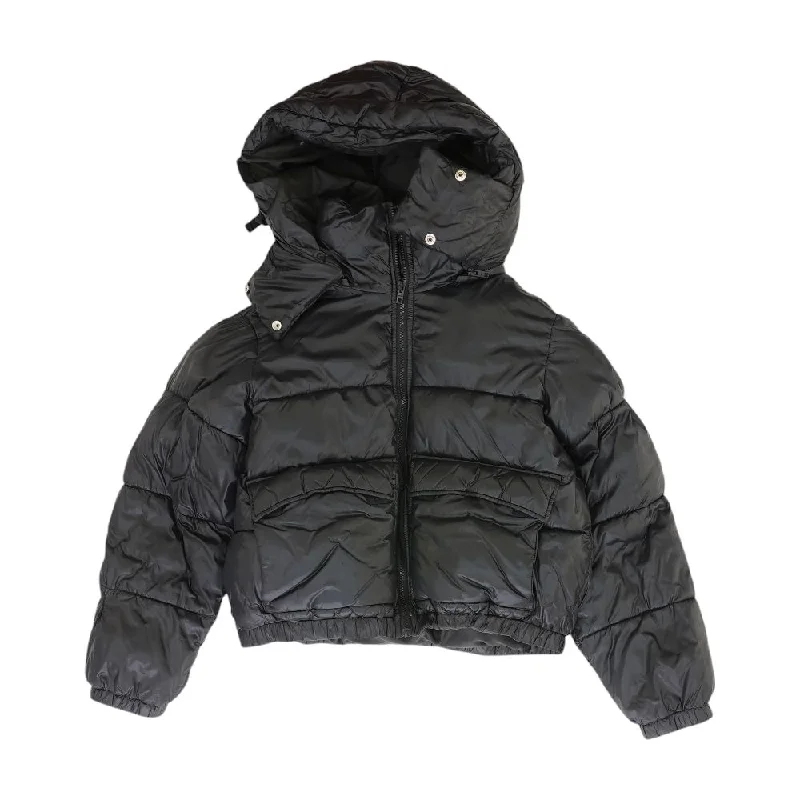 Black Solid Puffer Coat Pockets Sleeves Lining
