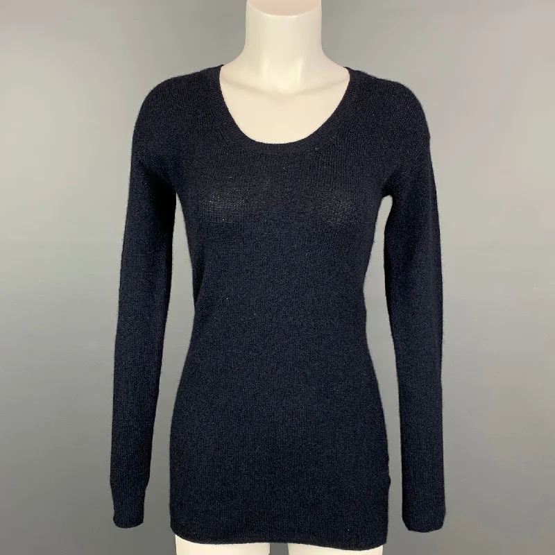 VINCE Size XS Black Knitted Cashmere Blend Scoop Neck Pullover Scalloped Neck Pullover