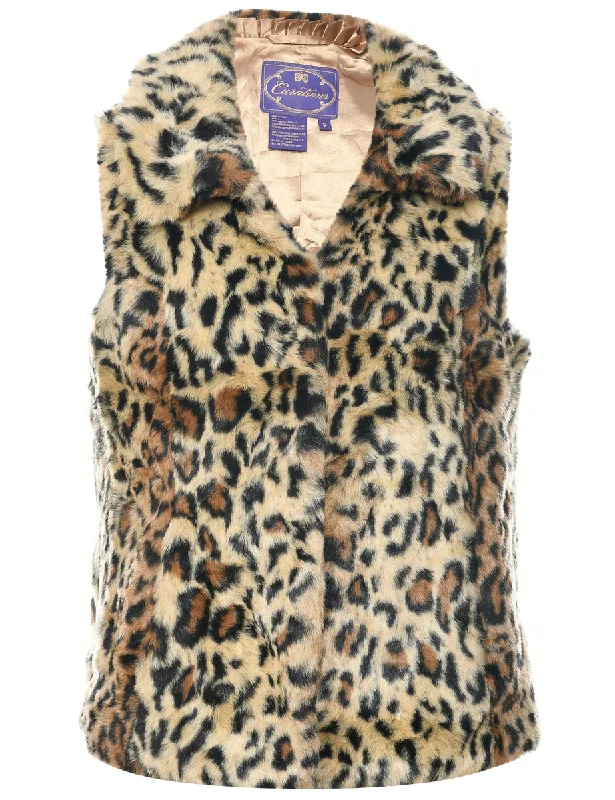 Leopard Print Faux Fur Coat - S Cape Coat Herringbone Coat Tweed Coat