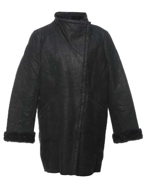 Black Faux Fur Lined Coat - XL Toggle Coat Shawl Collar Coat Notch Collar Coat