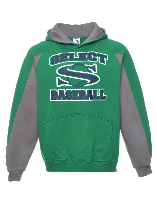 Green & Grey Select Baseball Printed Hoodie - L Hoodie with V-Neck Classic Versatile Green & Grey Select Baseball Printed Hoodie - L Hoodie with V-Neck Classic Versatile