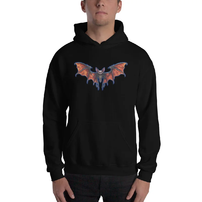 Vampire Bat Skeleton w/ Whimsical Goth Wings Pullover Hoodie Sweatshirt Jewel Neck Pullover
