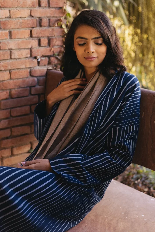 Blue striped cotton long coat Jersey Tulle Batik