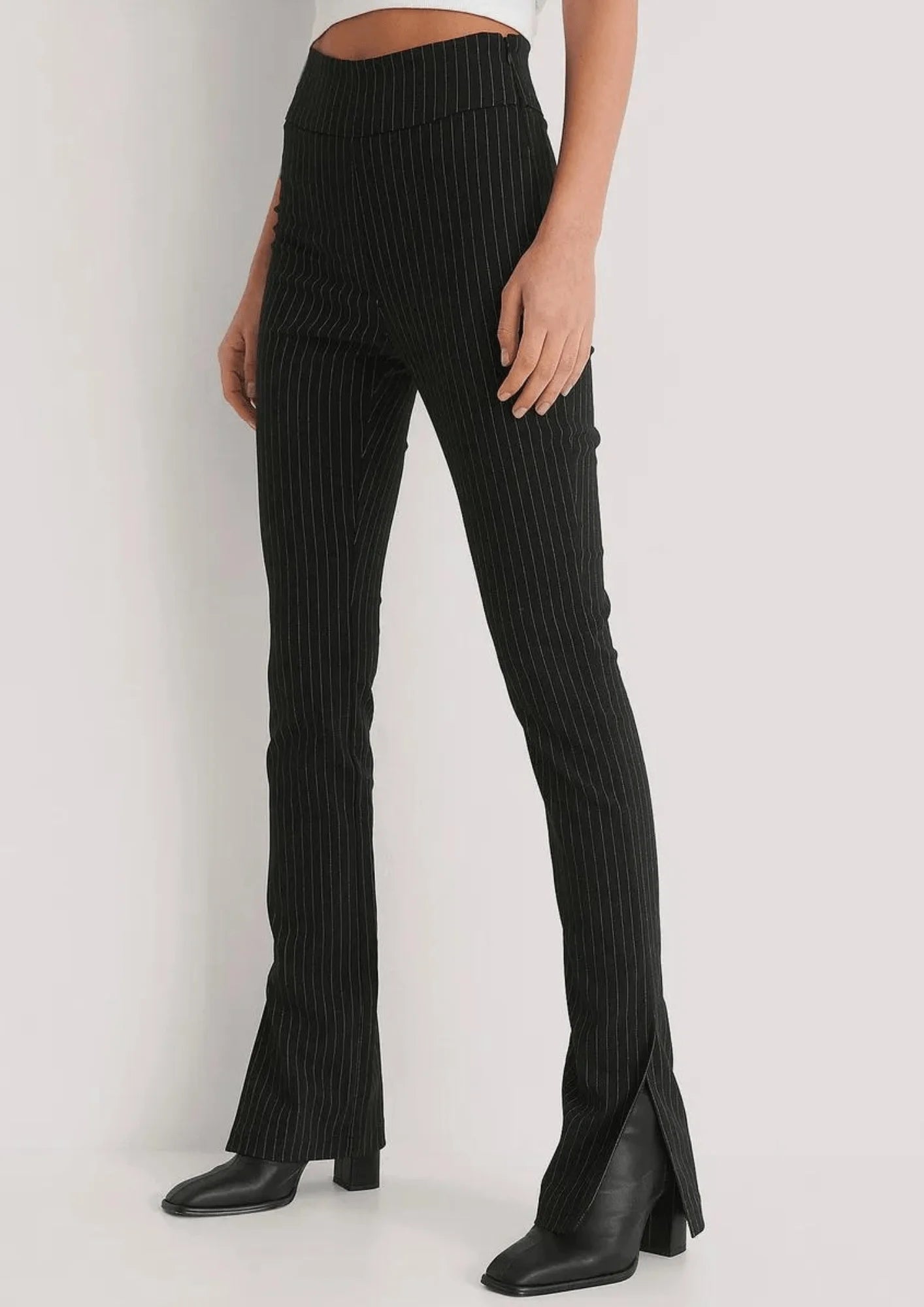 BLACK STRIPED TROUSERS Trousers Yoga Stretchy