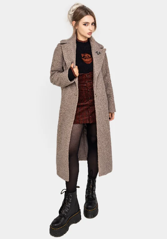 Gorgon Bouclé Longline Oversized Coat with Bee Brooch - Taupe Anorak Windbreaker Fleece