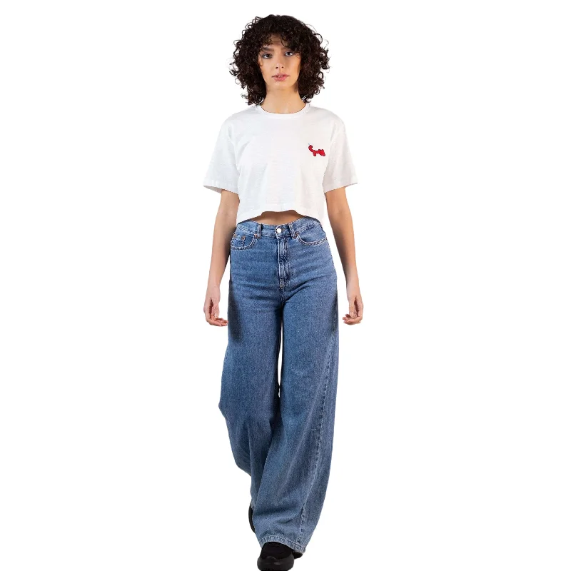BOSHIES - White Side Hobb Crop Top Faux Fur Fabric Real Fur Fabric Shearling Fabric