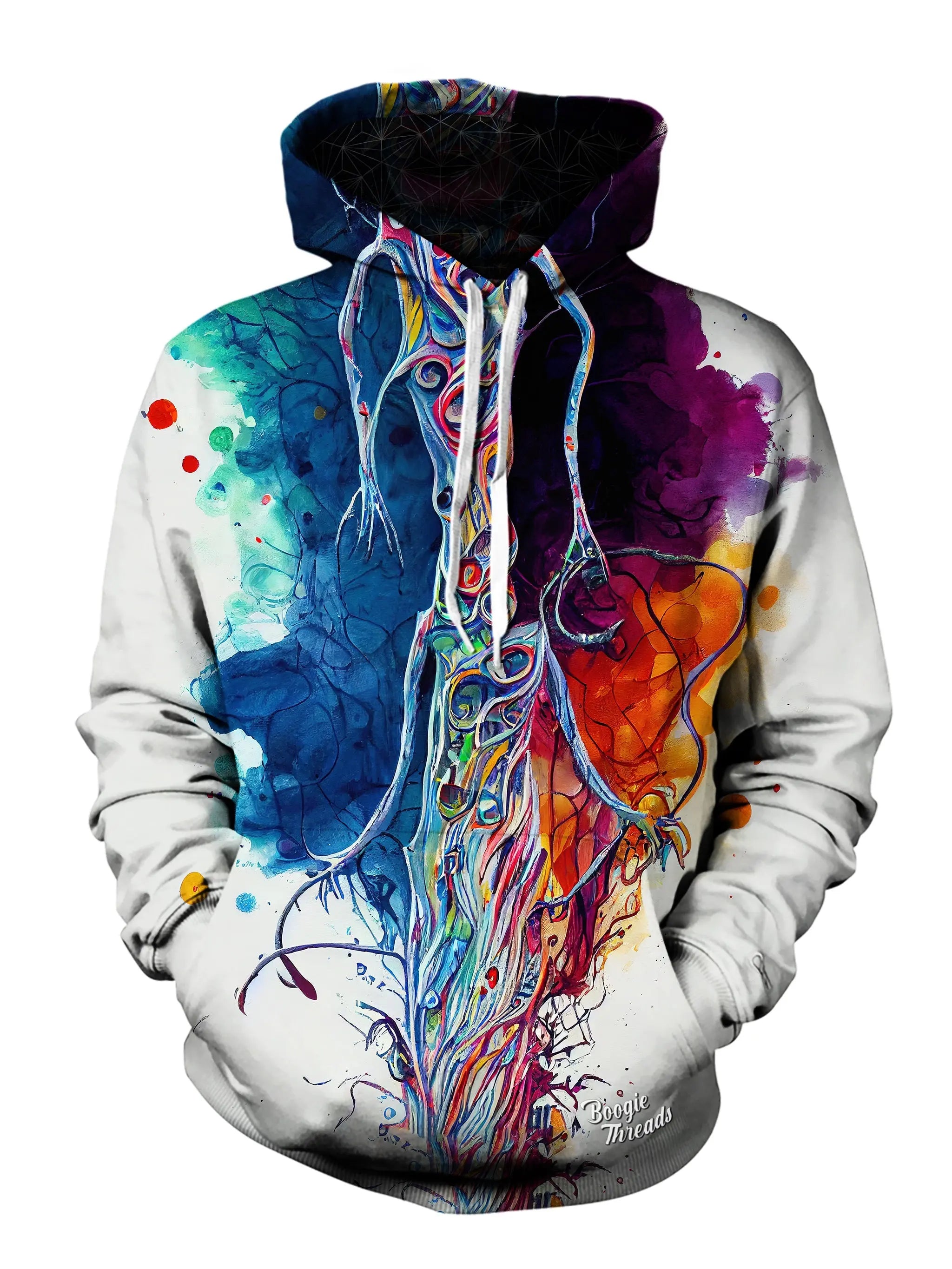 Elated Expansion Unisex Pullover Hoodie Hoodie with Metallic Shiny Futuristic