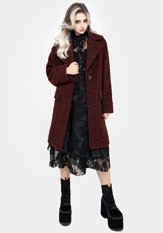 Gorgon Bouclé Oversized Coat - Red Peter Pan Collar Cowl Neck Turtleneck