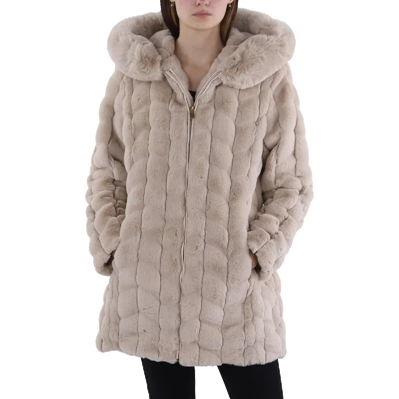 Via Spiga Womens Faux Fur Hooded Faux Fur Coat Parka Anorak Hoodie