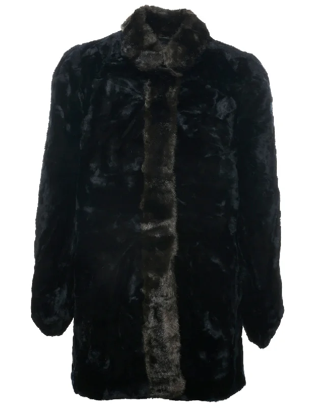 Black Faux Fur Coat - M Cape Coat Herringbone Coat Tweed Coat