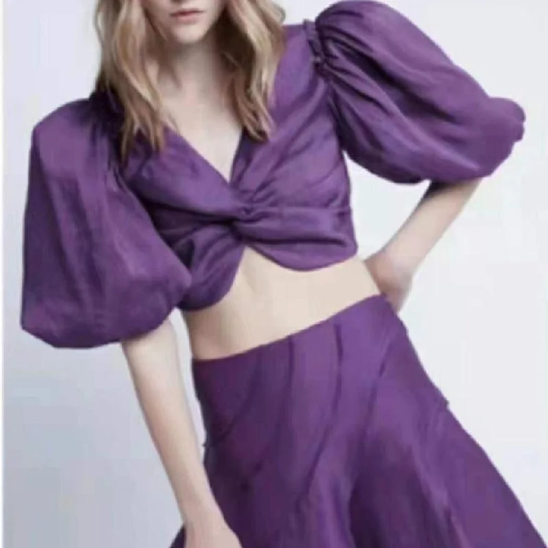 KittenAlarm - Dixie Puff Sleeve Crop Top & Ruffle Skirt Set Fashionable Trendy Casual KittenAlarm - Dixie Puff Sleeve Crop Top & Ruffle Skirt Set Fashionable Trendy Casual