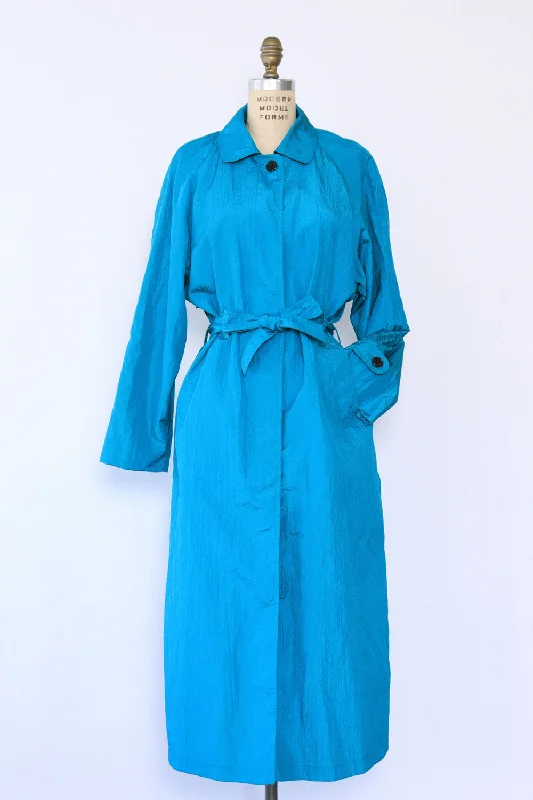 Teal Crinkle Trench Coat M Jersey Tulle Batik