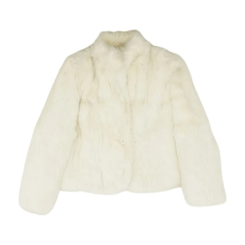 Ivory Solid Fur Coat Denim Leather Suede