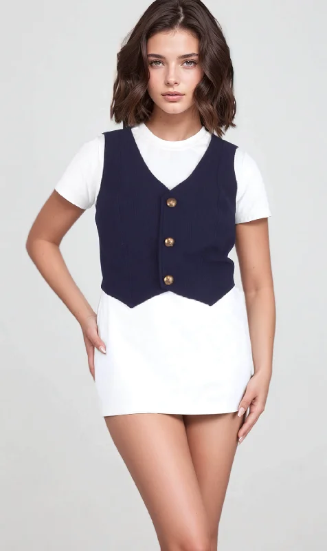 Lizzie Navy Blue Waist Coat Sleeveless Short Sleeve Long Sleeve
