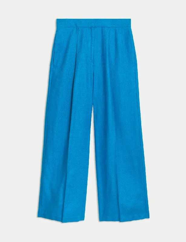 Linen Rich Wide Leg Cropped Trousers Trousers Business Professional