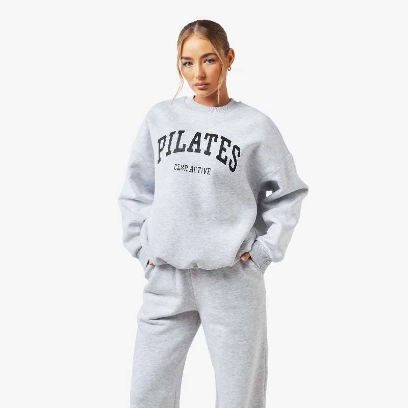 Pilates Sweatshirt | Grey Marl Hoodie with Drawstring Waist Adjustable Fitted