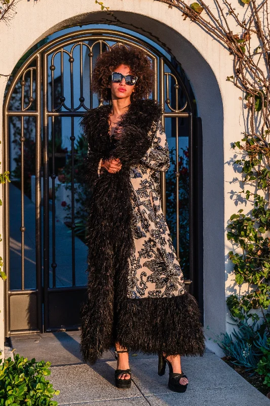 Penny Deluxe Charnelle Sequin Faux Fur Coat Pockets Sleeves Lining