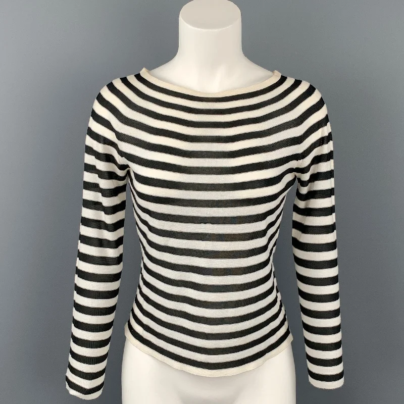 ARMANI COLLEZIONI Size 2 Black & White Stripe Boat Neck Pullover Cashmere Luxurious Pullover