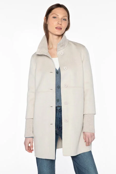 Kinross Cashmere Button Front Knit Trim Coat Bodycon Sheath Shift