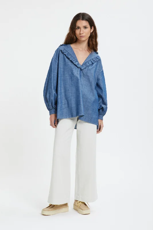 Pullover Messicano In Chambray Set Sleeve Pullover