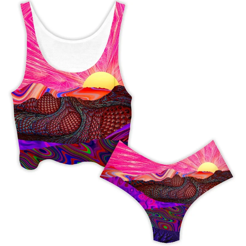 Trippy Trek Crop Top and Booty Shorts Combo Wool Fabric Cashmere Fabric Tweed Fabric