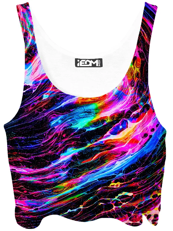 Hyperspace Crop Top Asymmetrical Pockets Print