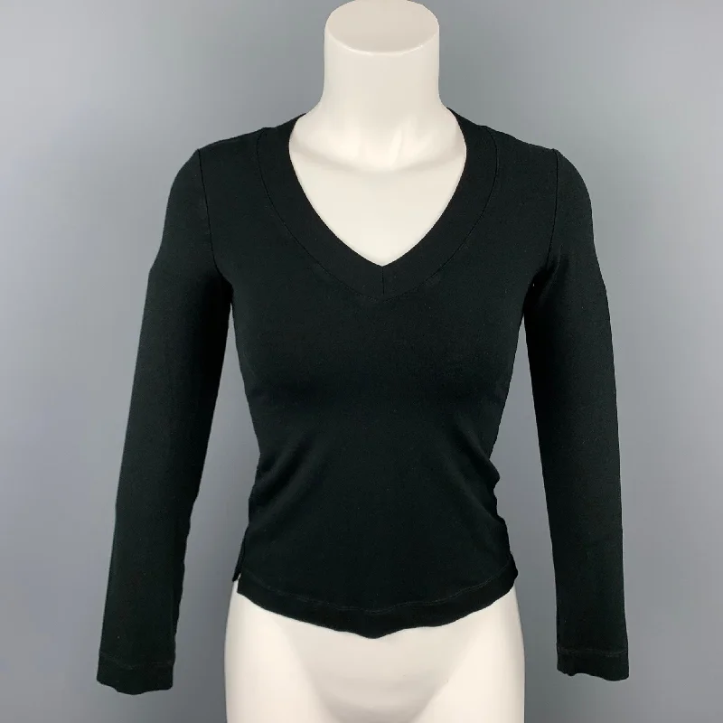 ARMANI COLLEZIONI Size 4 Black Polyamide V-Neck Pullover Tight Sleeve Top