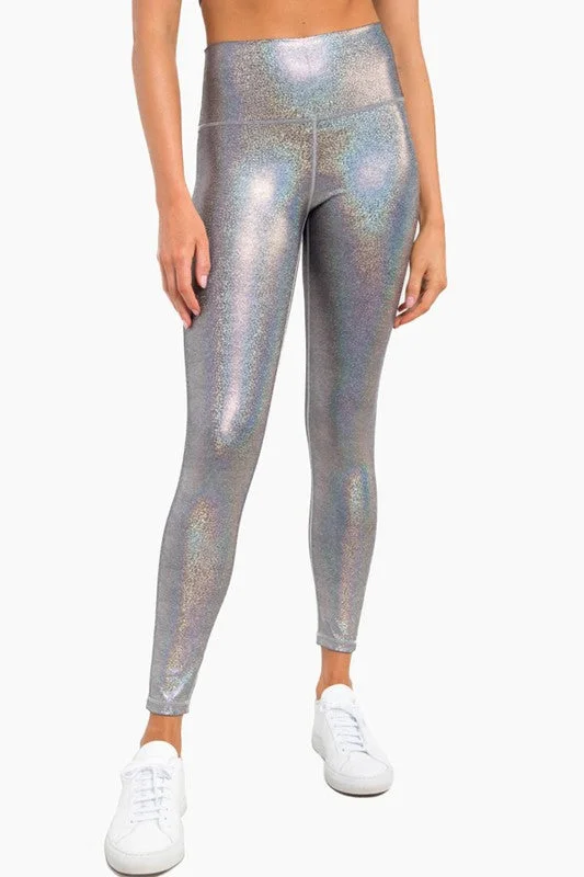 HOLOGRAPHIC GLITTER HIGH-WAISTED LEGGINGS Fashionable Smooth Fit Leggings