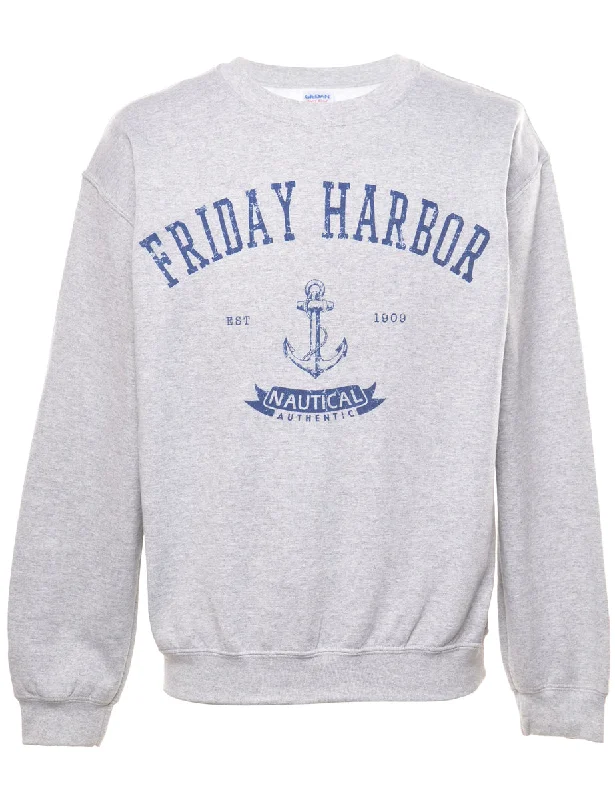 Friday Harbor Printed Sweatshirt - M Hoodie with Contrast Stitching Detailed Premium Friday Harbor Printed Sweatshirt - M Hoodie with Contrast Stitching Detailed Premium