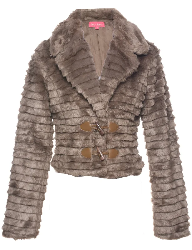 Brown Faux Fur Coat - S Turtleneck Wrap Cape