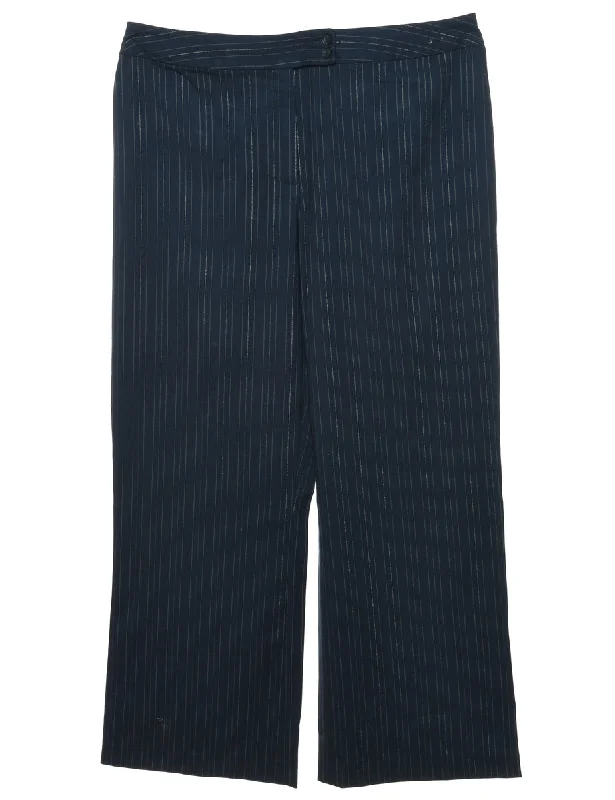 Navy & White Straight-Leg Pinstriped Trousers - W38 L28 Trousers Palazzo Wide Leg