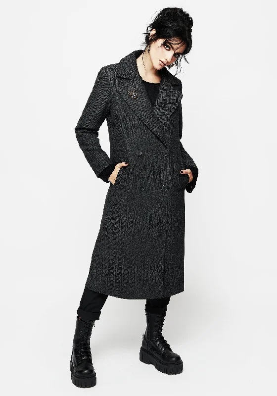Infinite Wool Blend Herringbone Coat Turtleneck Wrap Cape