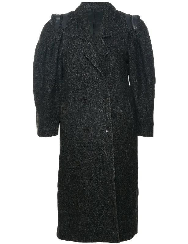 Double Breasted Wool Coat - L Mesh Canvas Denim