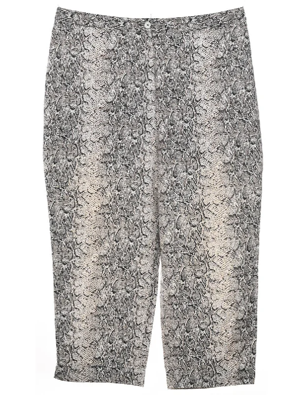 Snakeskin Pattern Black & Grey Cropped Trousers - W33 L22 Trousers Essential Wardrobe