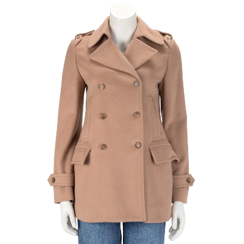 Gucci Beige Wool Pea Coat IT 40 Pleated Ruffled tiered
