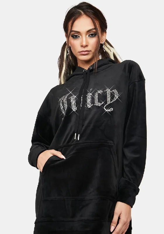Liquorice Big Bling Velour Hoodie Dress Hoodie with Button Classic Timeless