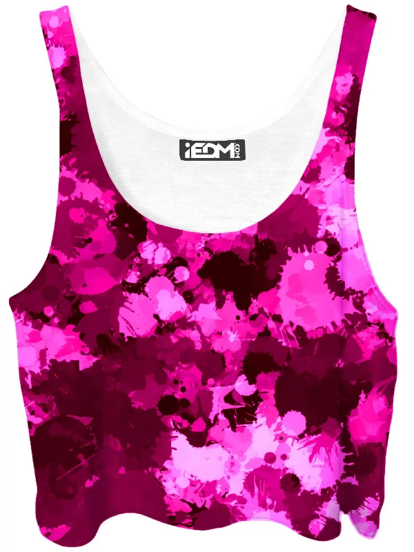 Pink Berry Paint Splatter Crop Top Elasticated Padded Insulated
