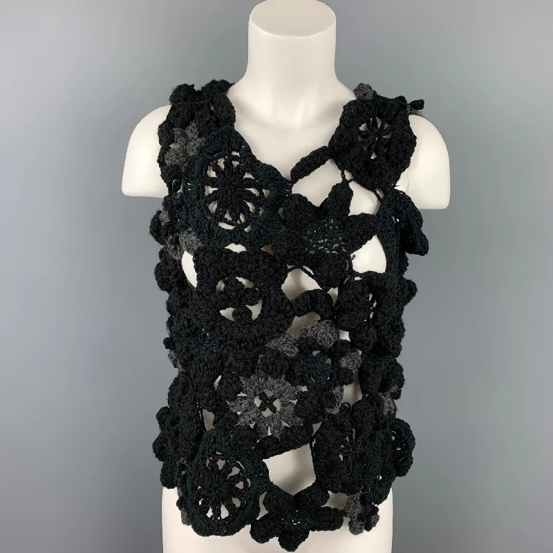 COMME des GARCONS TRICOT Size M Black & Grey Crochet Pullover Casual Top Sarouel Sleeve Pullover