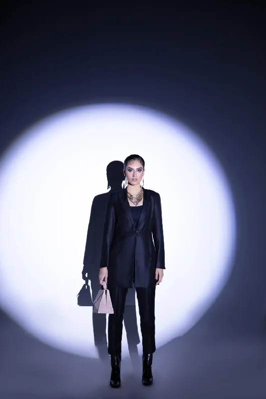 2 PC Stitched | Black Coutry Pent+ Coat Appliqued Beaded Sequined