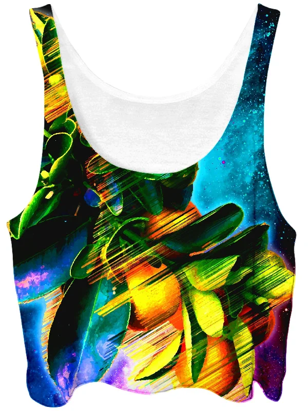 Space Fruit Crop Top Notch Collar Peter Pan Collar Cowl Neck