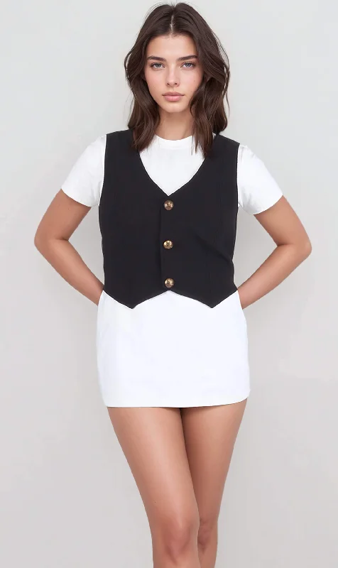 Floyd Black Waist Coat Cuffed Rolled Raglan